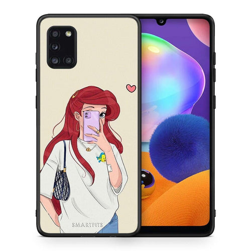 Θήκη Samsung Galaxy A31 Walking Mermaid από τη Smartfits με σχέδιο στο πίσω μέρος και μαύρο περίβλημα | Samsung Galaxy A31 Walking Mermaid case with colorful back and black bezels
