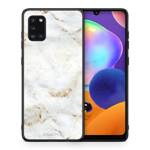 Θήκη Samsung Galaxy A31 White Gold Marble από τη Smartfits με σχέδιο στο πίσω μέρος και μαύρο περίβλημα | Samsung Galaxy A31 White Gold Marble case with colorful back and black bezels