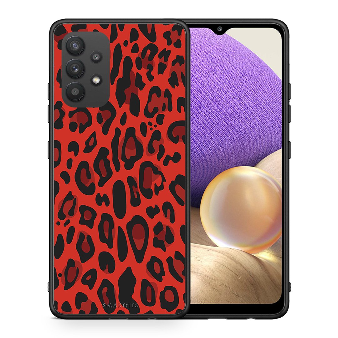 Θήκη Samsung A32 4G Red Leopard Animal από τη Smartfits με σχέδιο στο πίσω μέρος και μαύρο περίβλημα | Samsung A32 4G Red Leopard Animal case with colorful back and black bezels