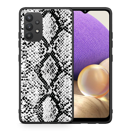 Θήκη Samsung A32 4G White Snake Animal από τη Smartfits με σχέδιο στο πίσω μέρος και μαύρο περίβλημα | Samsung A32 4G White Snake Animal case with colorful back and black bezels