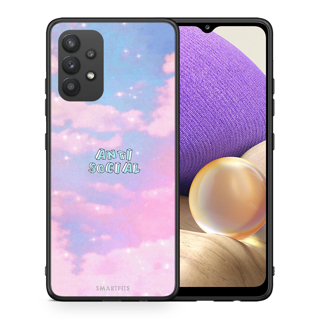Θήκη Αγίου Βαλεντίνου Samsung A32 4G Anti Social από τη Smartfits με σχέδιο στο πίσω μέρος και μαύρο περίβλημα | Samsung A32 4G Anti Social case with colorful back and black bezels