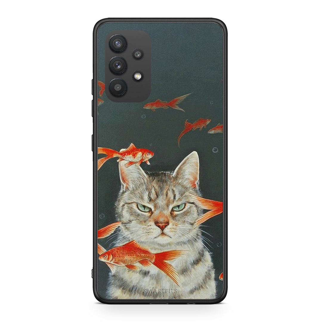 Samsung A32 4G Cat Goldfish θήκη από τη Smartfits με σχέδιο στο πίσω μέρος και μαύρο περίβλημα | Smartphone case with colorful back and black bezels by Smartfits