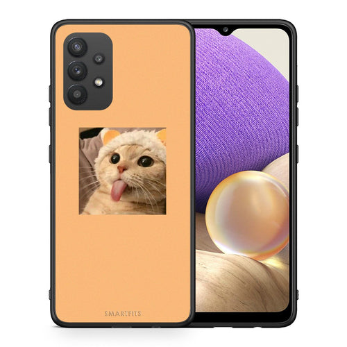 Θήκη Samsung A32 4G Cat Tongue από τη Smartfits με σχέδιο στο πίσω μέρος και μαύρο περίβλημα | Samsung A32 4G Cat Tongue case with colorful back and black bezels