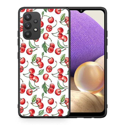 Θήκη Samsung A32 4G Cherry Summer από τη Smartfits με σχέδιο στο πίσω μέρος και μαύρο περίβλημα | Samsung A32 4G Cherry Summer case with colorful back and black bezels