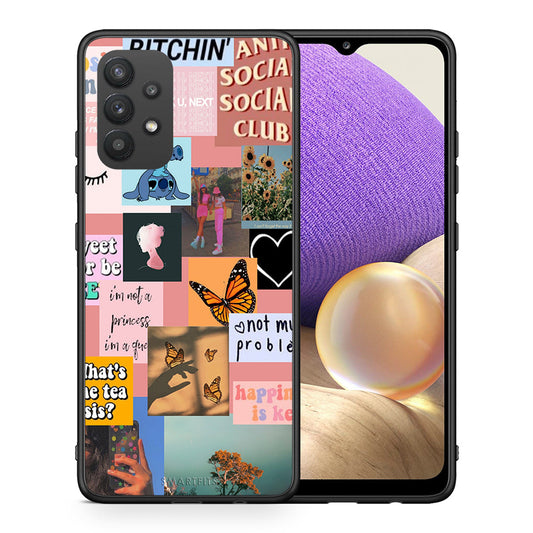 Θήκη Αγίου Βαλεντίνου Samsung A32 4G Collage Bitchin από τη Smartfits με σχέδιο στο πίσω μέρος και μαύρο περίβλημα | Samsung A32 4G Collage Bitchin case with colorful back and black bezels