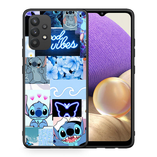 Θήκη Αγίου Βαλεντίνου Samsung A32 4G Collage Good Vibes από τη Smartfits με σχέδιο στο πίσω μέρος και μαύρο περίβλημα | Samsung A32 4G Collage Good Vibes case with colorful back and black bezels