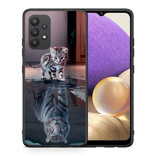 Θήκη Samsung A32 4G Tiger Cute από τη Smartfits με σχέδιο στο πίσω μέρος και μαύρο περίβλημα | Samsung A32 4G Tiger Cute case with colorful back and black bezels
