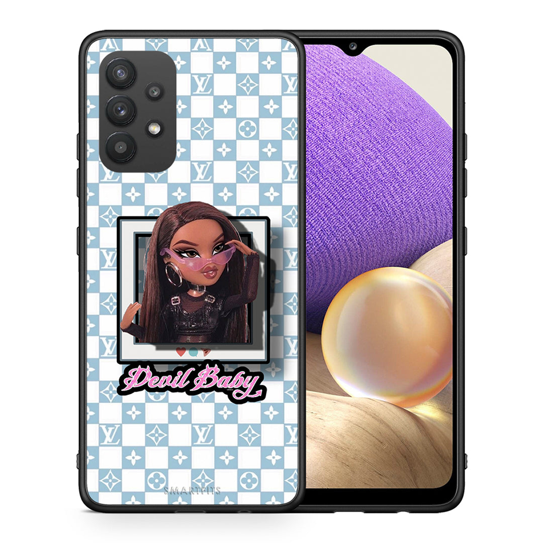Θήκη Αγίου Βαλεντίνου Samsung A32 4G Devil Baby από τη Smartfits με σχέδιο στο πίσω μέρος και μαύρο περίβλημα | Samsung A32 4G Devil Baby case with colorful back and black bezels