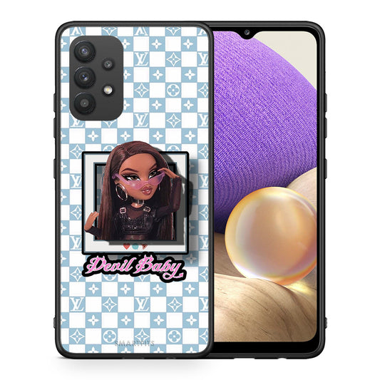 Θήκη Αγίου Βαλεντίνου Samsung A32 4G Devil Baby από τη Smartfits με σχέδιο στο πίσω μέρος και μαύρο περίβλημα | Samsung A32 4G Devil Baby case with colorful back and black bezels