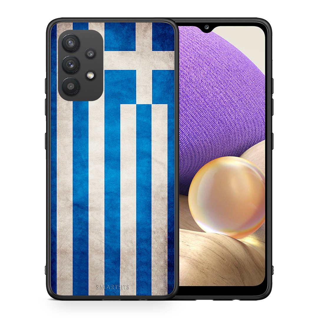 Θήκη Samsung A32 4G Greek Flag από τη Smartfits με σχέδιο στο πίσω μέρος και μαύρο περίβλημα | Samsung A32 4G Greek Flag case with colorful back and black bezels