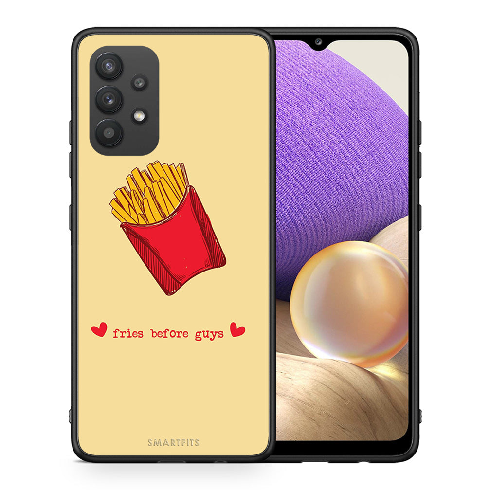 Θήκη Αγίου Βαλεντίνου Samsung A32 4G Fries Before Guys από τη Smartfits με σχέδιο στο πίσω μέρος και μαύρο περίβλημα | Samsung A32 4G Fries Before Guys case with colorful back and black bezels