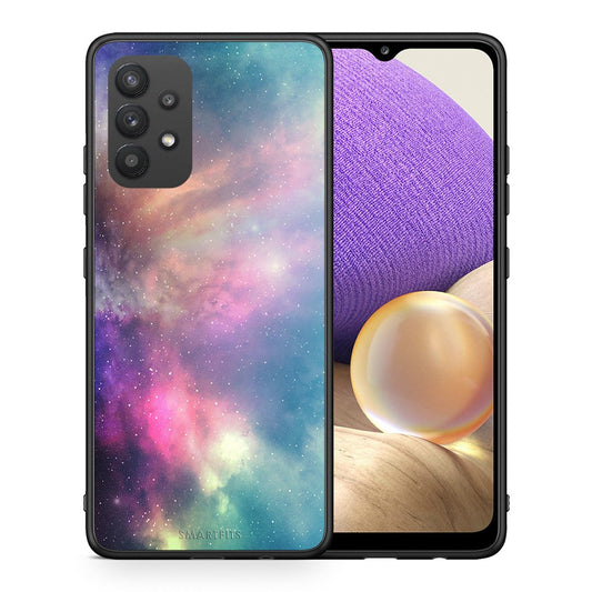 Θήκη Samsung A32 4G Rainbow Galaxy από τη Smartfits με σχέδιο στο πίσω μέρος και μαύρο περίβλημα | Samsung A32 4G Rainbow Galaxy case with colorful back and black bezels