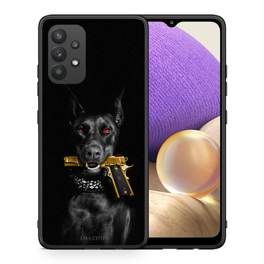 Θήκη Αγίου Βαλεντίνου Samsung A32 4G Golden Gun από τη Smartfits με σχέδιο στο πίσω μέρος και μαύρο περίβλημα | Samsung A32 4G Golden Gun case with colorful back and black bezels