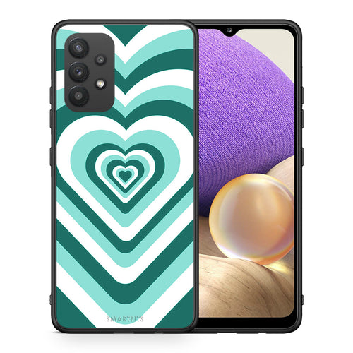 Θήκη Samsung A32 4G Green Hearts από τη Smartfits με σχέδιο στο πίσω μέρος και μαύρο περίβλημα | Samsung A32 4G Green Hearts case with colorful back and black bezels