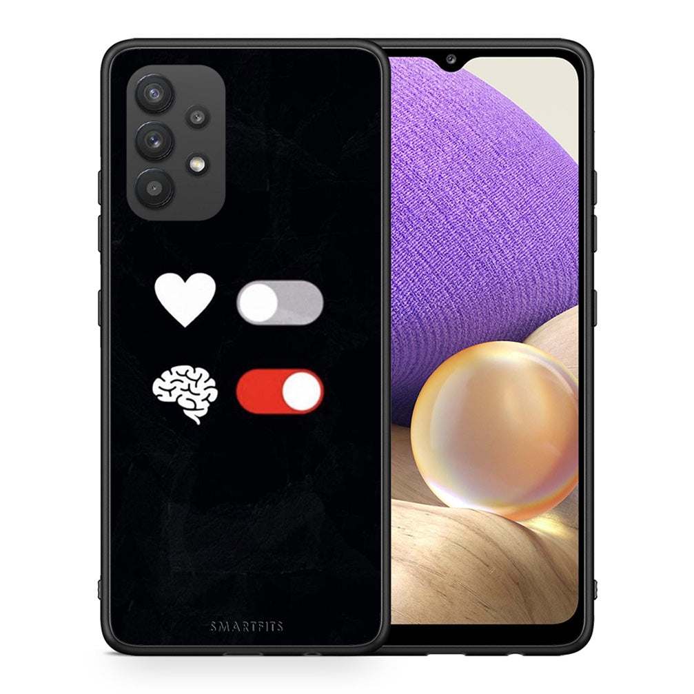 Θήκη Αγίου Βαλεντίνου Samsung A32 4G Heart Vs Brain από τη Smartfits με σχέδιο στο πίσω μέρος και μαύρο περίβλημα | Samsung A32 4G Heart Vs Brain case with colorful back and black bezels