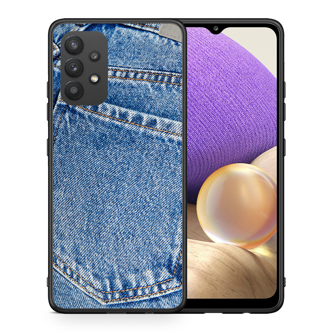 Θήκη Samsung A32 4G Jeans Pocket από τη Smartfits με σχέδιο στο πίσω μέρος και μαύρο περίβλημα | Samsung A32 4G Jeans Pocket case with colorful back and black bezels