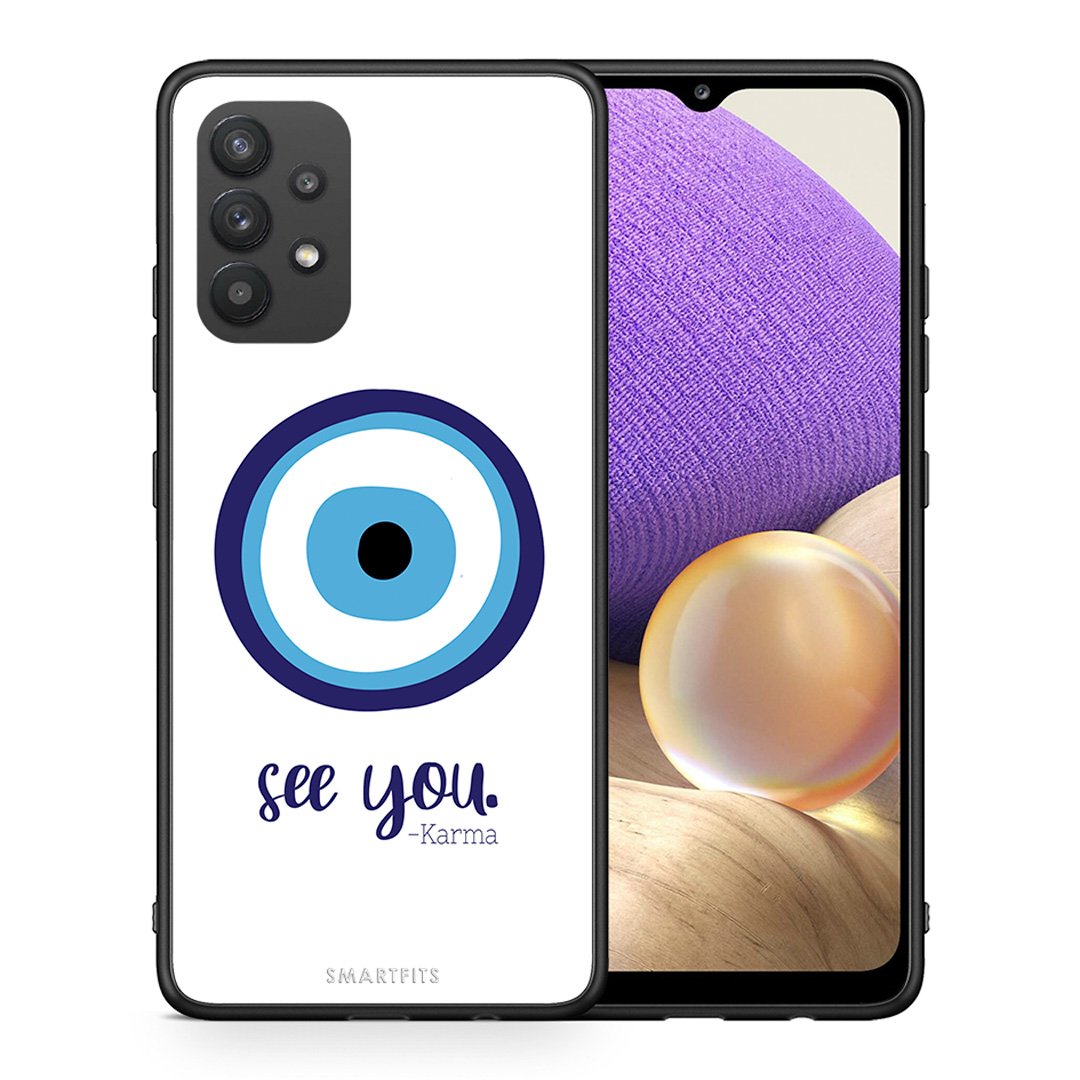 Θήκη Samsung A32 4G Karma Says από τη Smartfits με σχέδιο στο πίσω μέρος και μαύρο περίβλημα | Samsung A32 4G Karma Says case with colorful back and black bezels