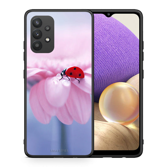 Θήκη Samsung A32 4G Ladybug Flower από τη Smartfits με σχέδιο στο πίσω μέρος και μαύρο περίβλημα | Samsung A32 4G Ladybug Flower case with colorful back and black bezels