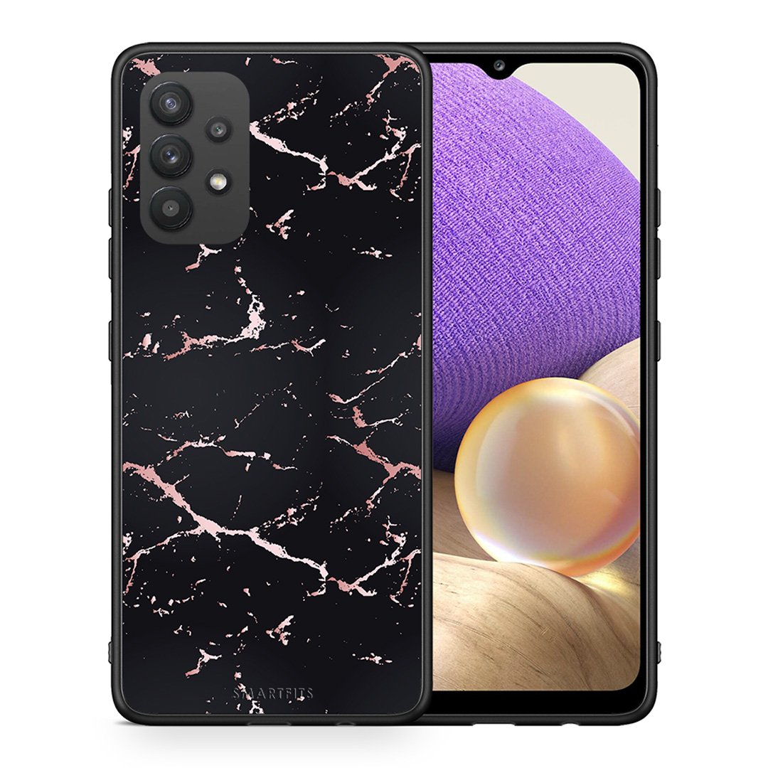Θήκη Samsung A32 4G Black Rosegold Marble από τη Smartfits με σχέδιο στο πίσω μέρος και μαύρο περίβλημα | Samsung A32 4G Black Rosegold Marble case with colorful back and black bezels