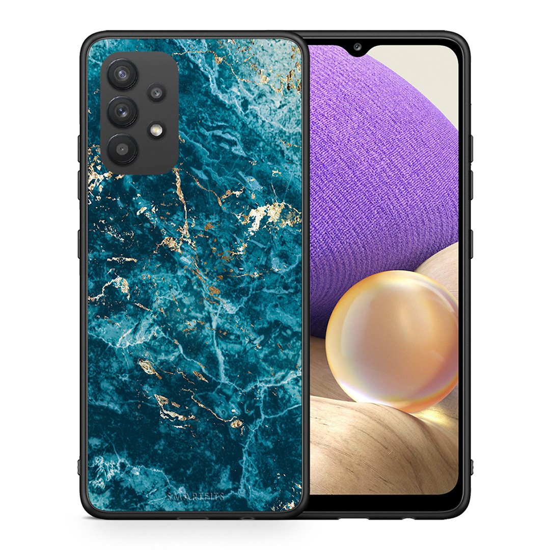 Θήκη Samsung A32 4G Marble Blue από τη Smartfits με σχέδιο στο πίσω μέρος και μαύρο περίβλημα | Samsung A32 4G Marble Blue case with colorful back and black bezels