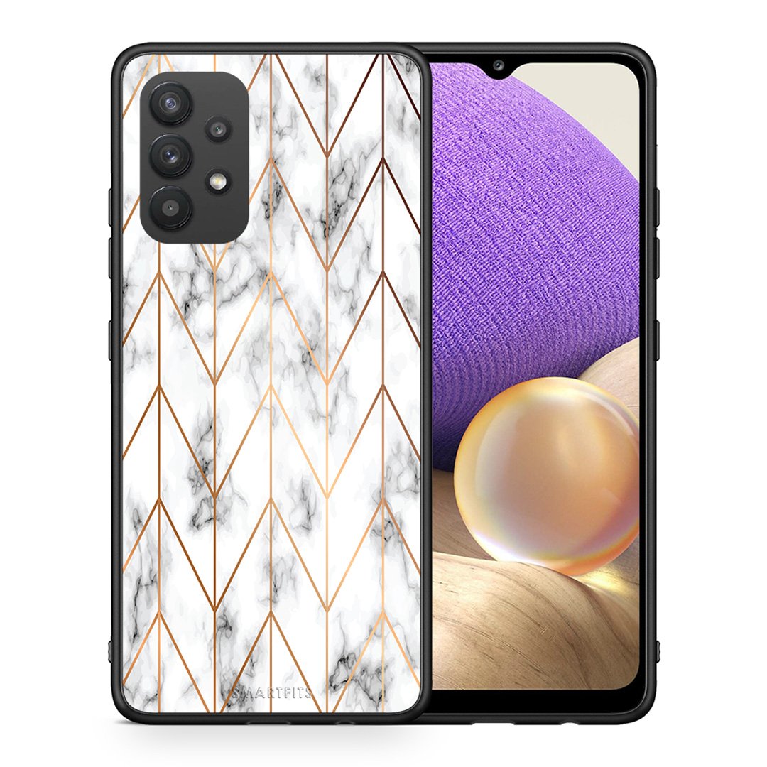 Θήκη Samsung A32 4G Gold Geometric Marble από τη Smartfits με σχέδιο στο πίσω μέρος και μαύρο περίβλημα | Samsung A32 4G Gold Geometric Marble case with colorful back and black bezels