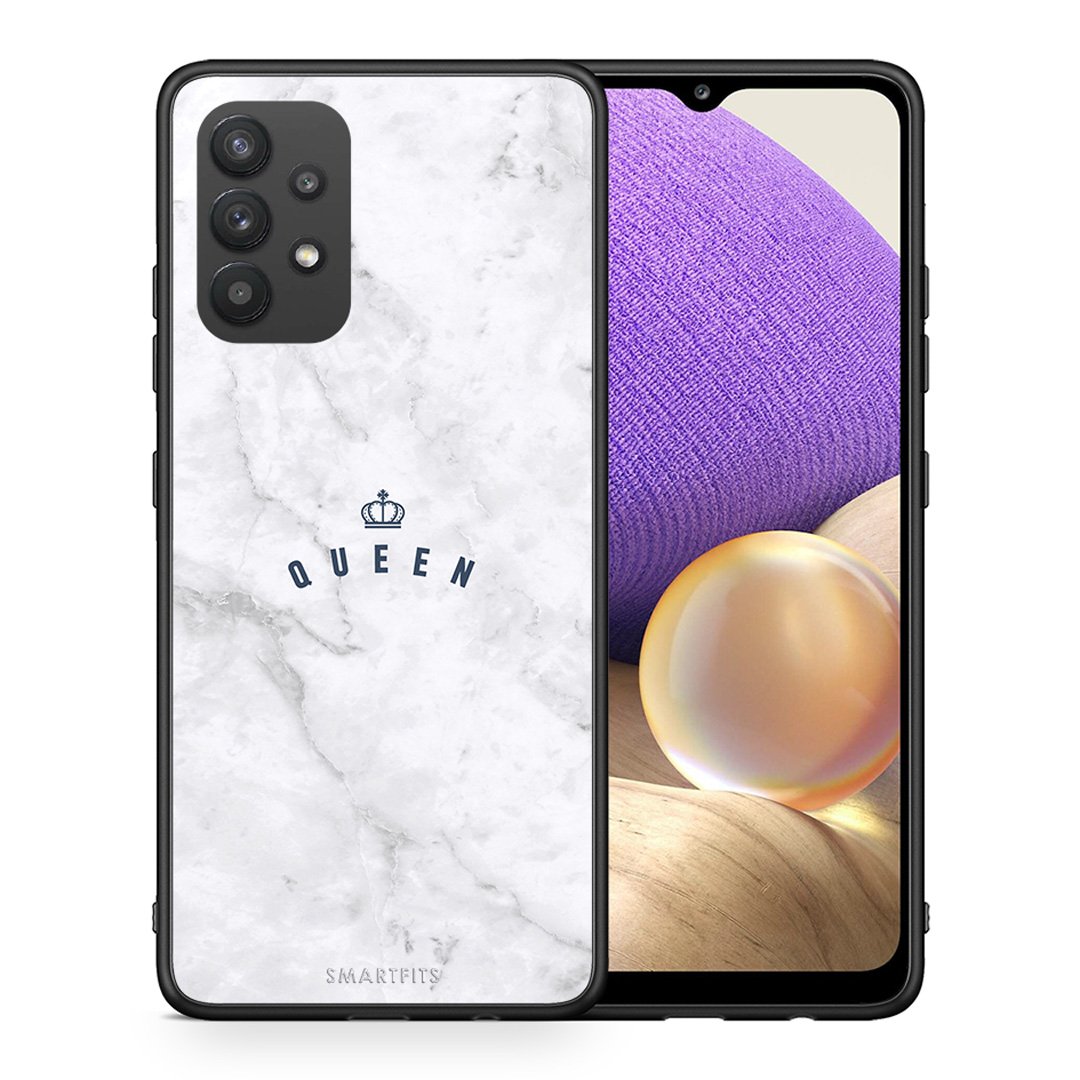 Θήκη Samsung A32 4G Queen Marble από τη Smartfits με σχέδιο στο πίσω μέρος και μαύρο περίβλημα | Samsung A32 4G Queen Marble case with colorful back and black bezels