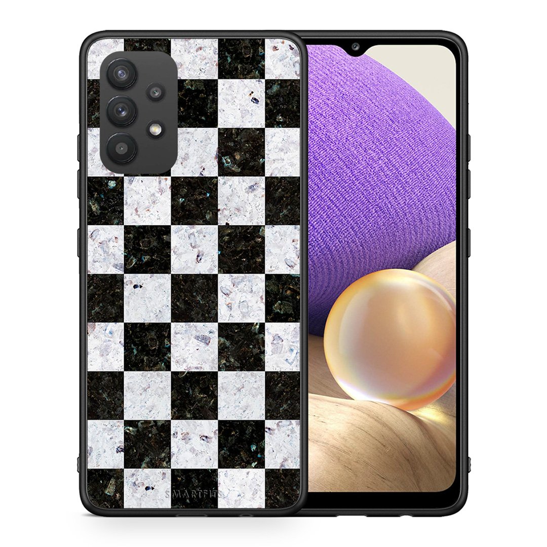 Θήκη Samsung A32 4G Square Geometric Marble από τη Smartfits με σχέδιο στο πίσω μέρος και μαύρο περίβλημα | Samsung A32 4G Square Geometric Marble case with colorful back and black bezels
