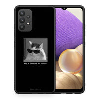Thumbnail for Θήκη Samsung A32 4G Meme Cat από τη Smartfits με σχέδιο στο πίσω μέρος και μαύρο περίβλημα | Samsung A32 4G Meme Cat case with colorful back and black bezels