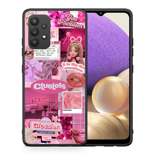Θήκη Αγίου Βαλεντίνου Samsung A32 4G Pink Love από τη Smartfits με σχέδιο στο πίσω μέρος και μαύρο περίβλημα | Samsung A32 4G Pink Love case with colorful back and black bezels