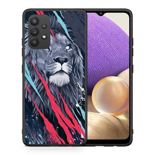 Θήκη Samsung A32 4G Lion Designer PopArt από τη Smartfits με σχέδιο στο πίσω μέρος και μαύρο περίβλημα | Samsung A32 4G Lion Designer PopArt case with colorful back and black bezels