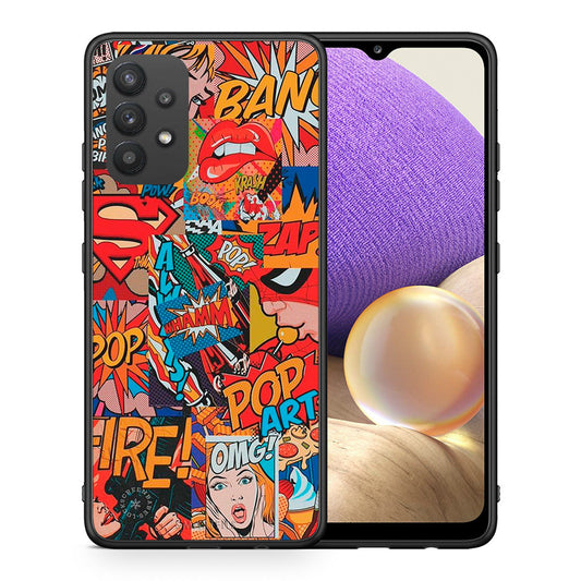 Θήκη Samsung A32 4G PopArt OMG από τη Smartfits με σχέδιο στο πίσω μέρος και μαύρο περίβλημα | Samsung A32 4G PopArt OMG case with colorful back and black bezels
