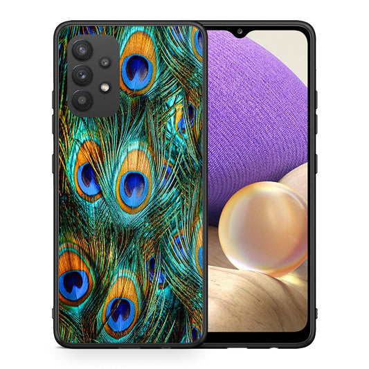 Θήκη Samsung A32 4G Real Peacock Feathers από τη Smartfits με σχέδιο στο πίσω μέρος και μαύρο περίβλημα | Samsung A32 4G Real Peacock Feathers case with colorful back and black bezels