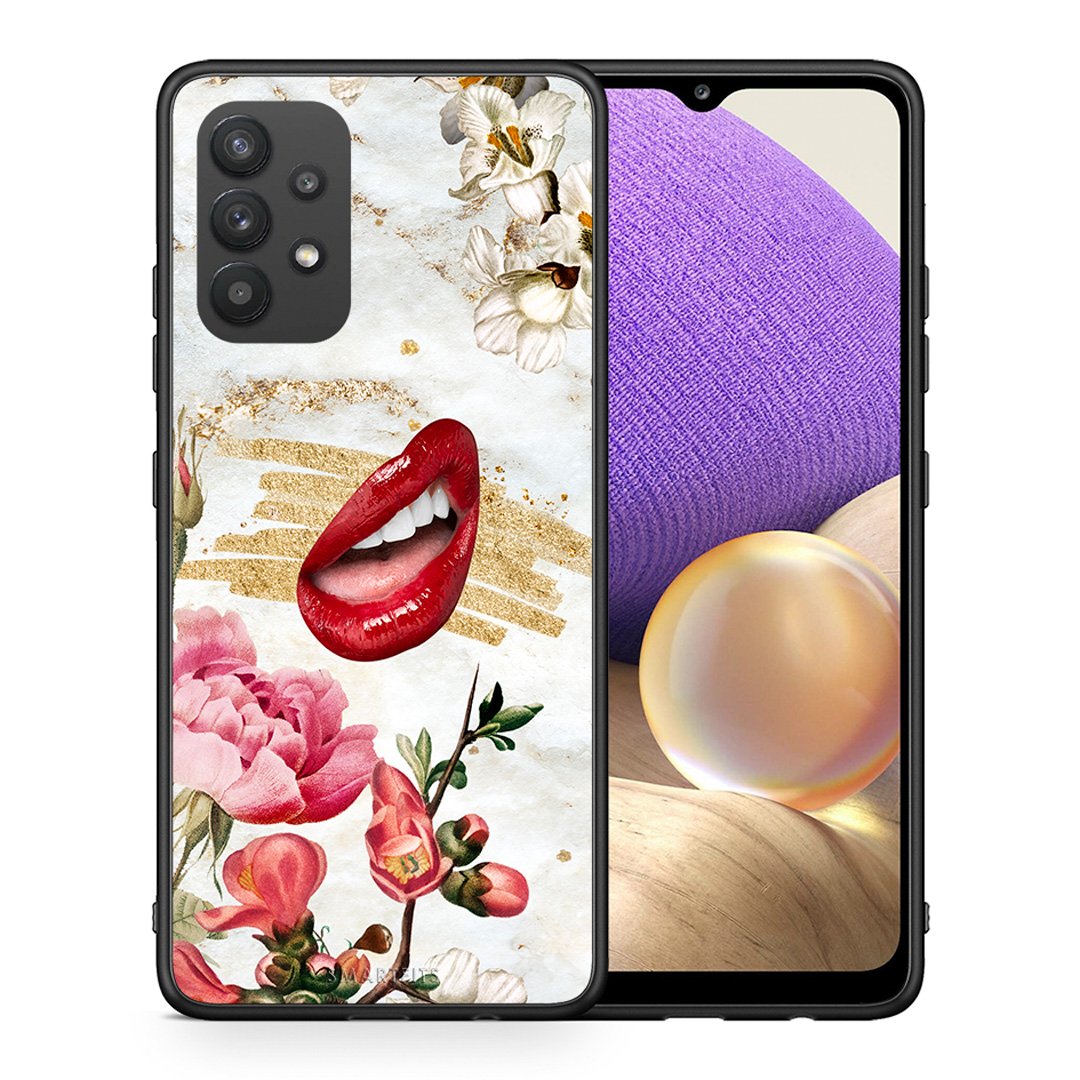 Θήκη Samsung A32 4G Red Lips από τη Smartfits με σχέδιο στο πίσω μέρος και μαύρο περίβλημα | Samsung A32 4G Red Lips case with colorful back and black bezels