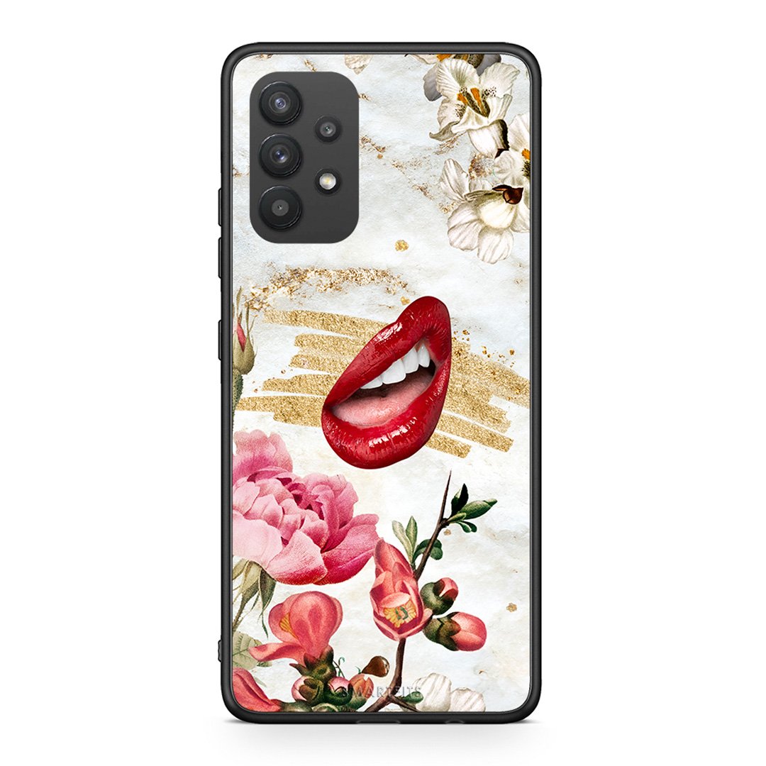Samsung A32 4G Red Lips θήκη από τη Smartfits με σχέδιο στο πίσω μέρος και μαύρο περίβλημα | Smartphone case with colorful back and black bezels by Smartfits