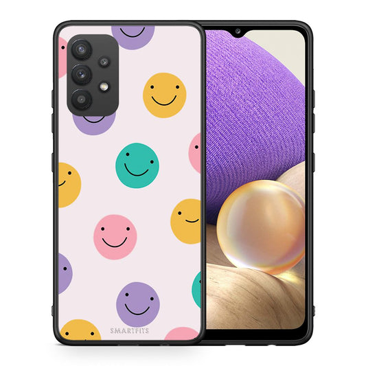 Θήκη Samsung A32 4G Smiley Faces από τη Smartfits με σχέδιο στο πίσω μέρος και μαύρο περίβλημα | Samsung A32 4G Smiley Faces case with colorful back and black bezels