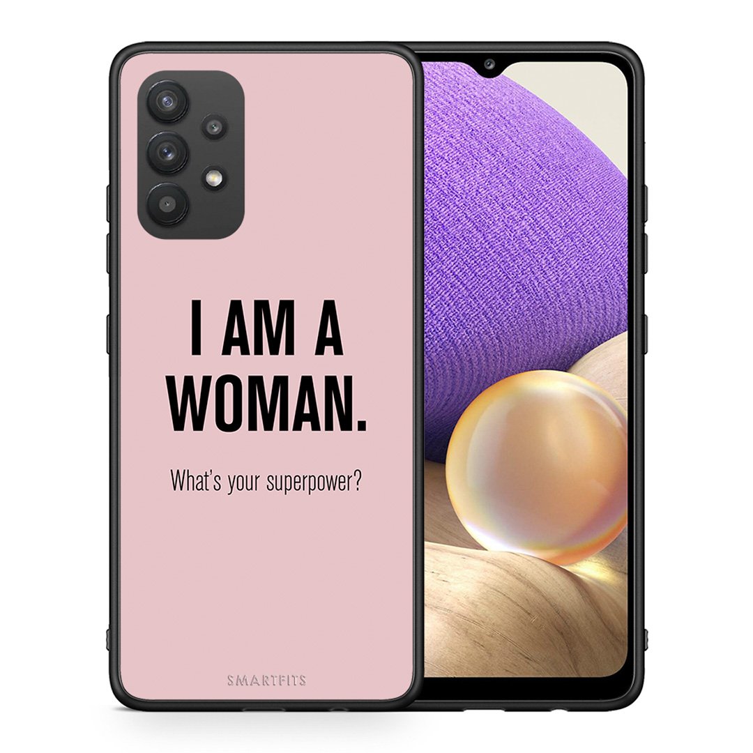 Θήκη Samsung A32 4G Superpower Woman από τη Smartfits με σχέδιο στο πίσω μέρος και μαύρο περίβλημα | Samsung A32 4G Superpower Woman case with colorful back and black bezels