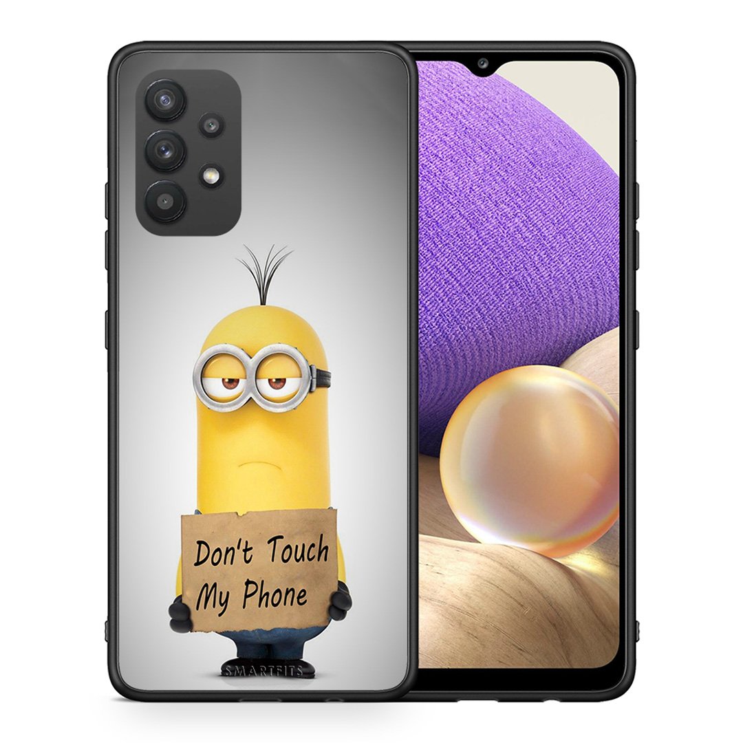 Θήκη Samsung A32 4G Minion Text από τη Smartfits με σχέδιο στο πίσω μέρος και μαύρο περίβλημα | Samsung A32 4G Minion Text case with colorful back and black bezels