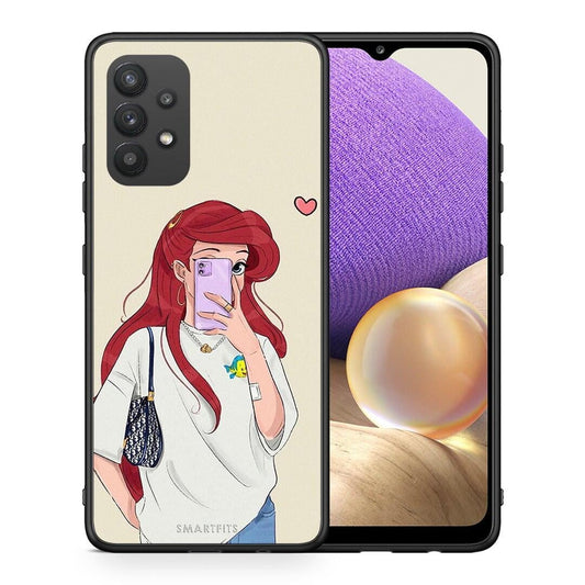 Θήκη Samsung A32 4G Walking Mermaid από τη Smartfits με σχέδιο στο πίσω μέρος και μαύρο περίβλημα | Samsung A32 4G Walking Mermaid case with colorful back and black bezels