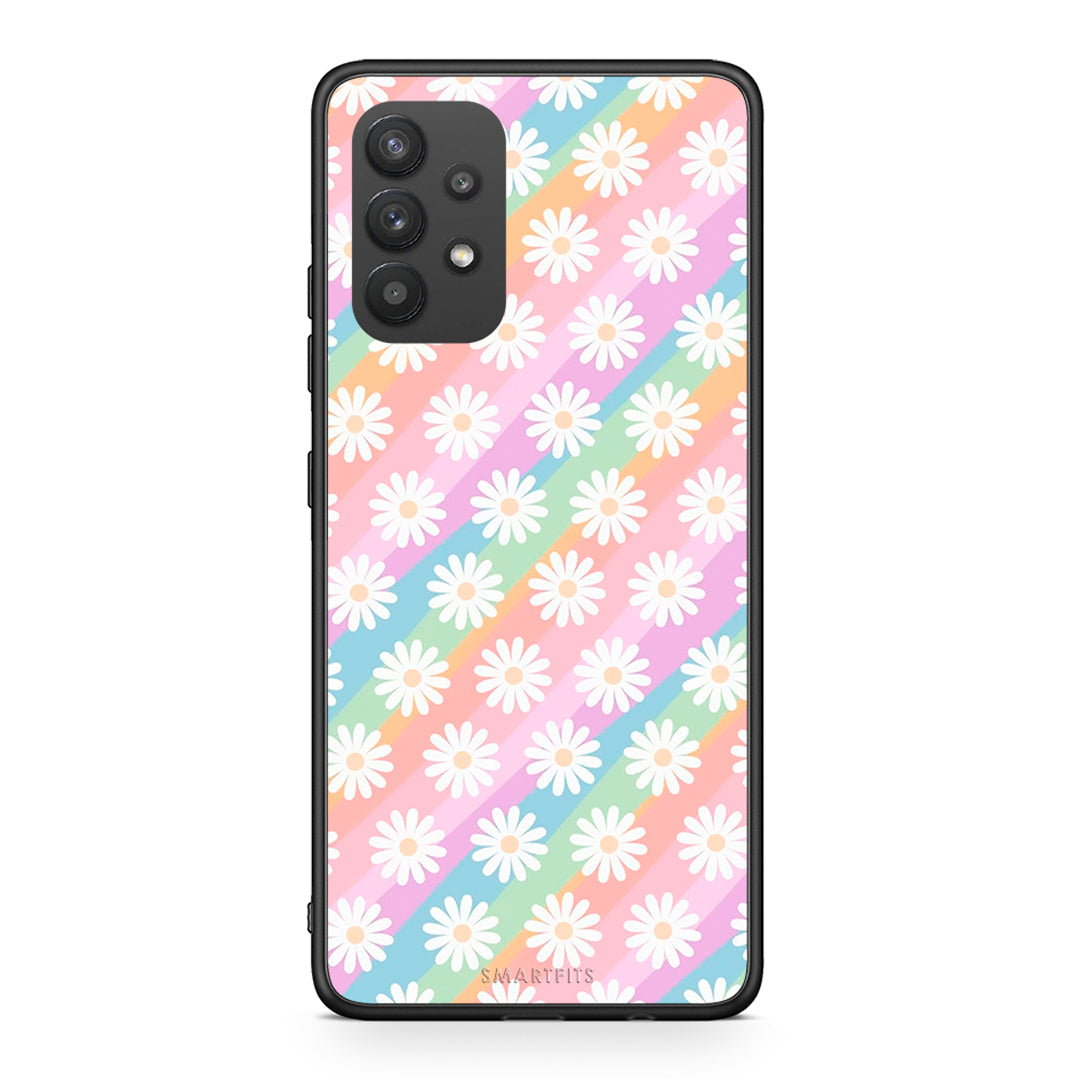 Samsung A32 4G White Daisies θήκη από τη Smartfits με σχέδιο στο πίσω μέρος και μαύρο περίβλημα | Smartphone case with colorful back and black bezels by Smartfits