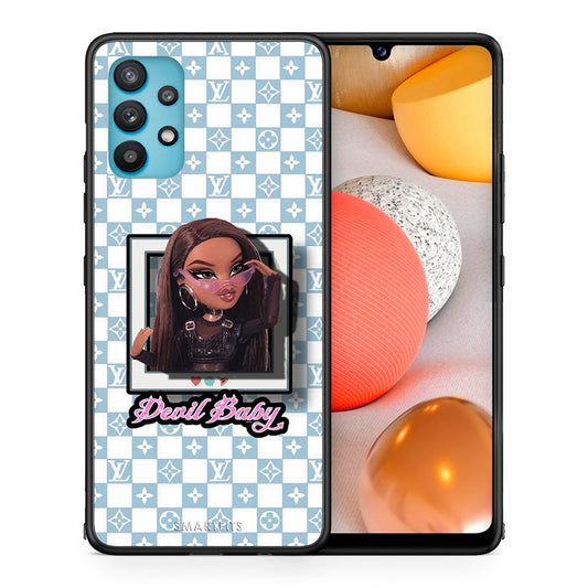 Θήκη Αγίου Βαλεντίνου Samsung Galaxy A32 5G Devil Baby από τη Smartfits με σχέδιο στο πίσω μέρος και μαύρο περίβλημα | Samsung Galaxy A32 5G Devil Baby case with colorful back and black bezels