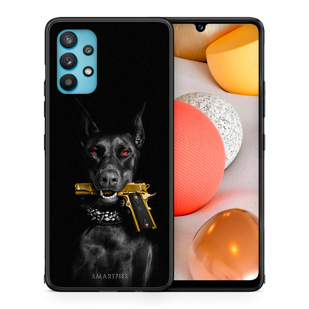 Θήκη Αγίου Βαλεντίνου Samsung Galaxy A32 5G Golden Gun από τη Smartfits με σχέδιο στο πίσω μέρος και μαύρο περίβλημα | Samsung Galaxy A32 5G Golden Gun case with colorful back and black bezels