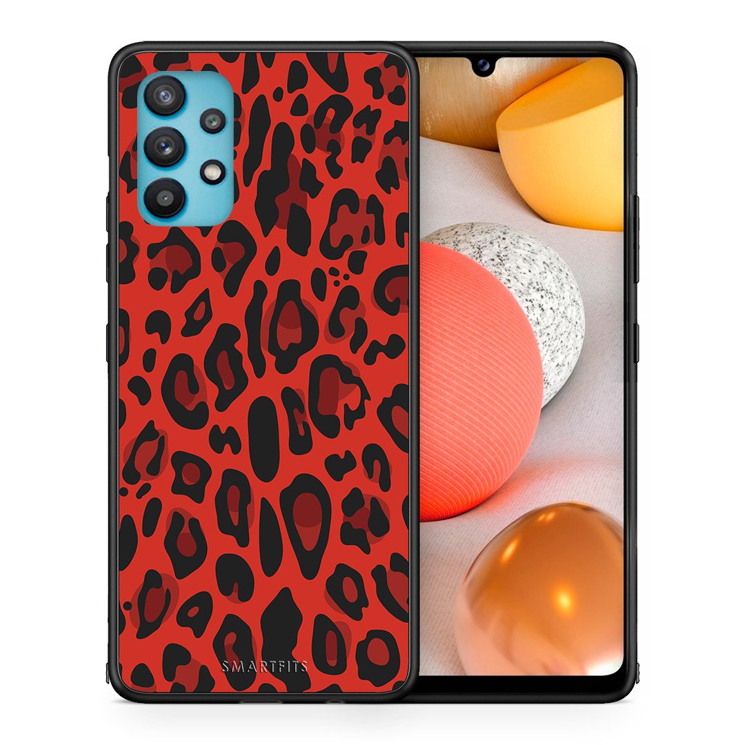 Θήκη Samsung Galaxy A32 5G  Red Leopard Animal από τη Smartfits με σχέδιο στο πίσω μέρος και μαύρο περίβλημα | Samsung Galaxy A32 5G  Red Leopard Animal case with colorful back and black bezels