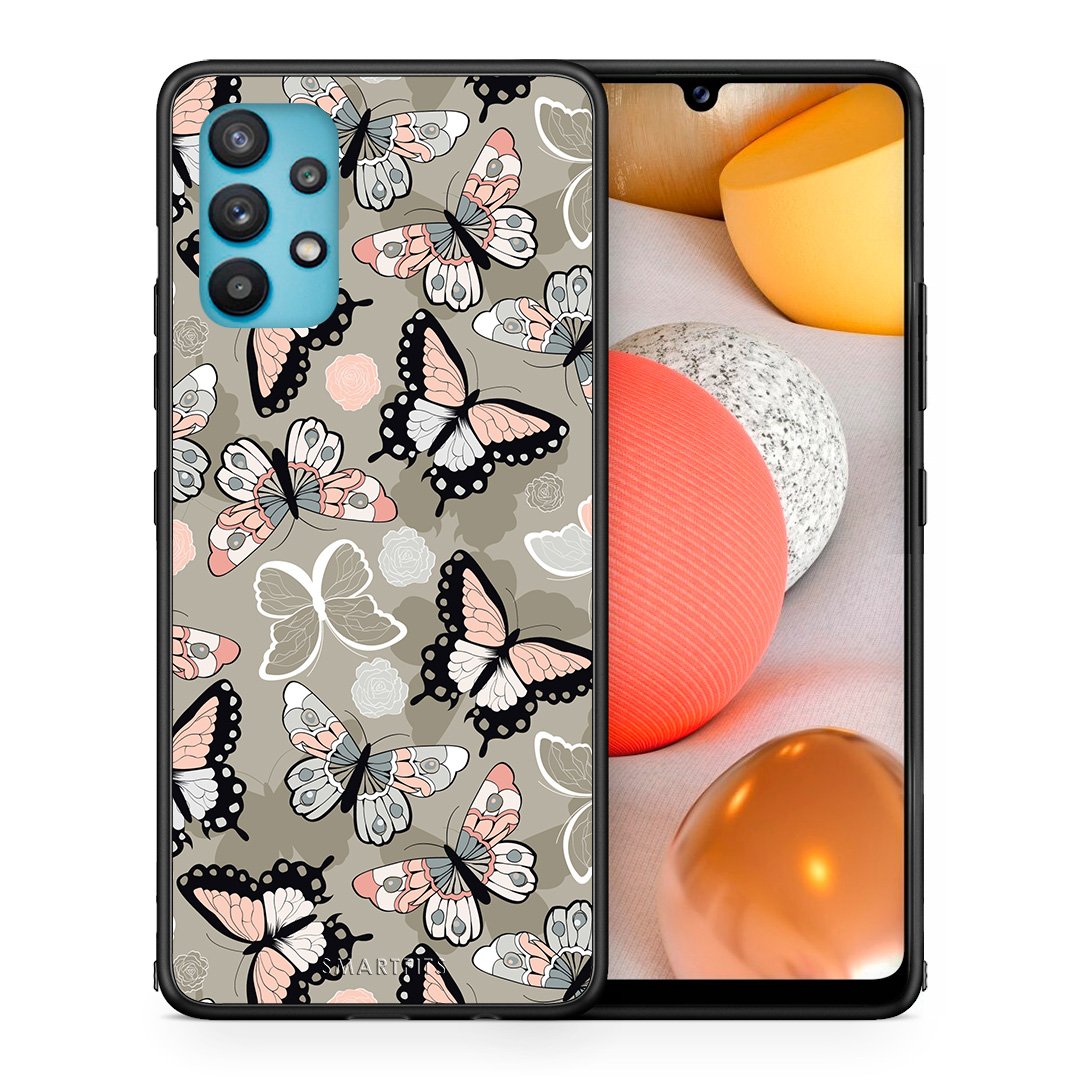 Θήκη Samsung Galaxy A32 5G  Butterflies Boho από τη Smartfits με σχέδιο στο πίσω μέρος και μαύρο περίβλημα | Samsung Galaxy A32 5G  Butterflies Boho case with colorful back and black bezels