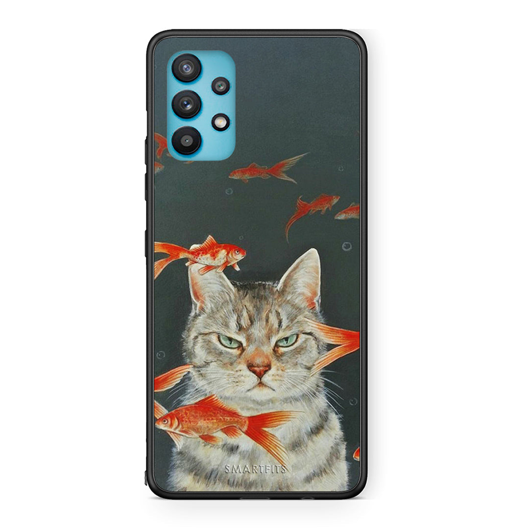 Samsung Galaxy A32 5G  Cat Goldfish θήκη από τη Smartfits με σχέδιο στο πίσω μέρος και μαύρο περίβλημα | Smartphone case with colorful back and black bezels by Smartfits