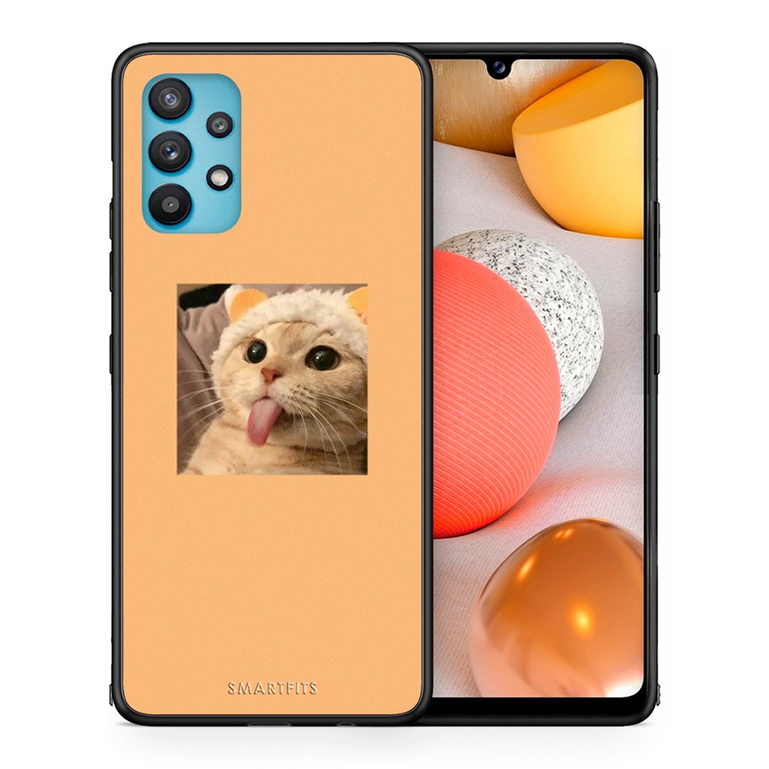 Θήκη Samsung Galaxy A32 5G  Cat Tongue από τη Smartfits με σχέδιο στο πίσω μέρος και μαύρο περίβλημα | Samsung Galaxy A32 5G  Cat Tongue case with colorful back and black bezels