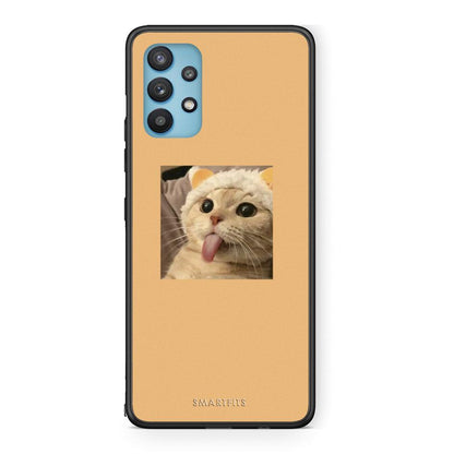 Samsung Galaxy A32 5G  Cat Tongue θήκη από τη Smartfits με σχέδιο στο πίσω μέρος και μαύρο περίβλημα | Smartphone case with colorful back and black bezels by Smartfits