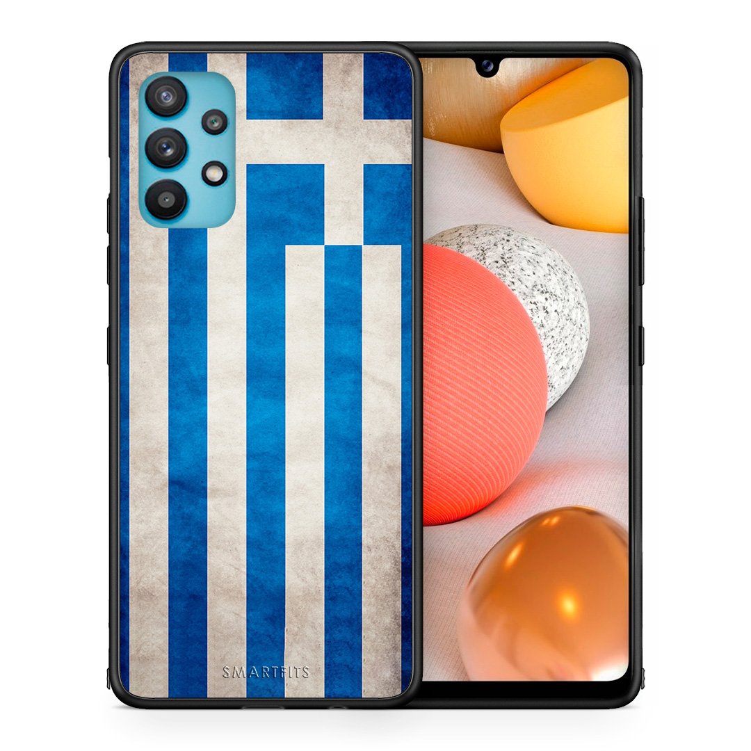 Θήκη Samsung Galaxy A32 5G  Greek Flag από τη Smartfits με σχέδιο στο πίσω μέρος και μαύρο περίβλημα | Samsung Galaxy A32 5G  Greek Flag case with colorful back and black bezels