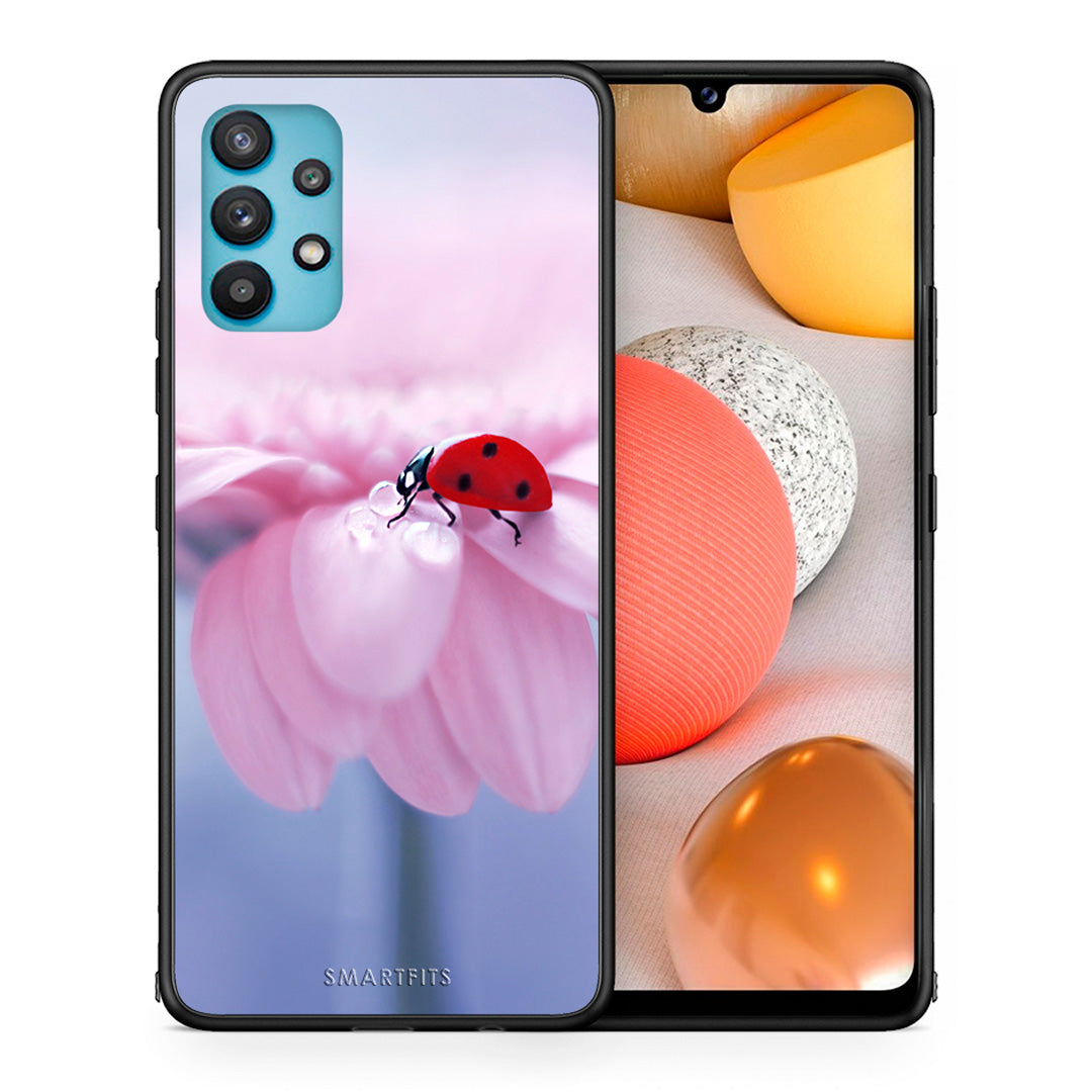 Θήκη Samsung Galaxy A32 5G  Ladybug Flower από τη Smartfits με σχέδιο στο πίσω μέρος και μαύρο περίβλημα | Samsung Galaxy A32 5G  Ladybug Flower case with colorful back and black bezels