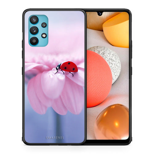 Θήκη Samsung Galaxy A32 5G  Ladybug Flower από τη Smartfits με σχέδιο στο πίσω μέρος και μαύρο περίβλημα | Samsung Galaxy A32 5G  Ladybug Flower case with colorful back and black bezels
