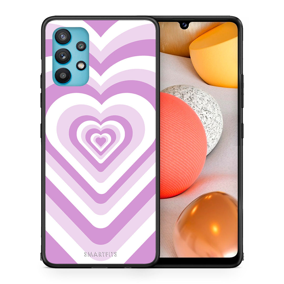 Θήκη Samsung Galaxy A32 5G  Lilac Hearts από τη Smartfits με σχέδιο στο πίσω μέρος και μαύρο περίβλημα | Samsung Galaxy A32 5G  Lilac Hearts case with colorful back and black bezels